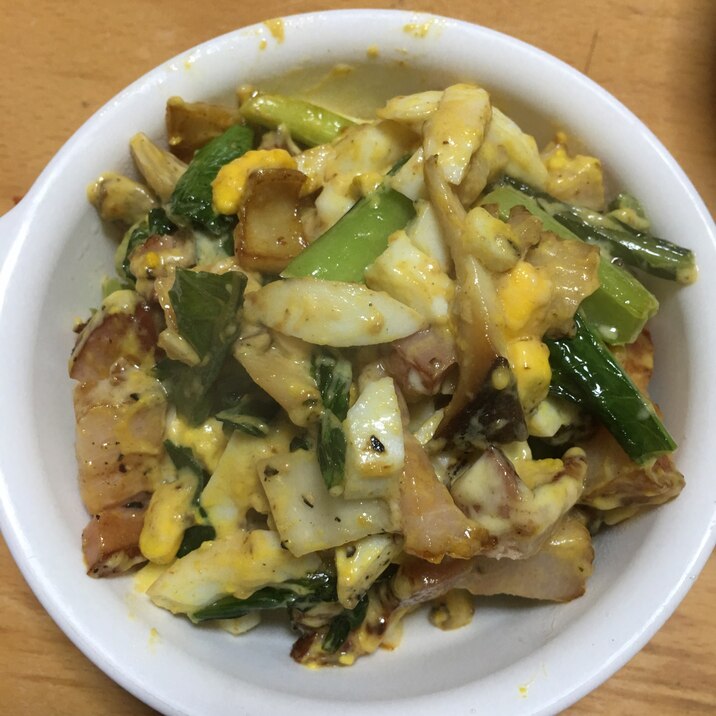 小松菜とゆで卵の炒め物